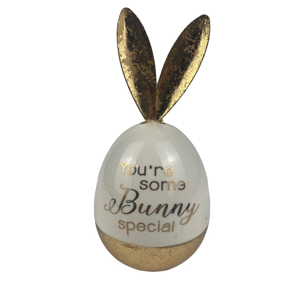 Pier 1 You're Some Bunny Special Ceramic Easter Egg with Bunny Ears Decoration